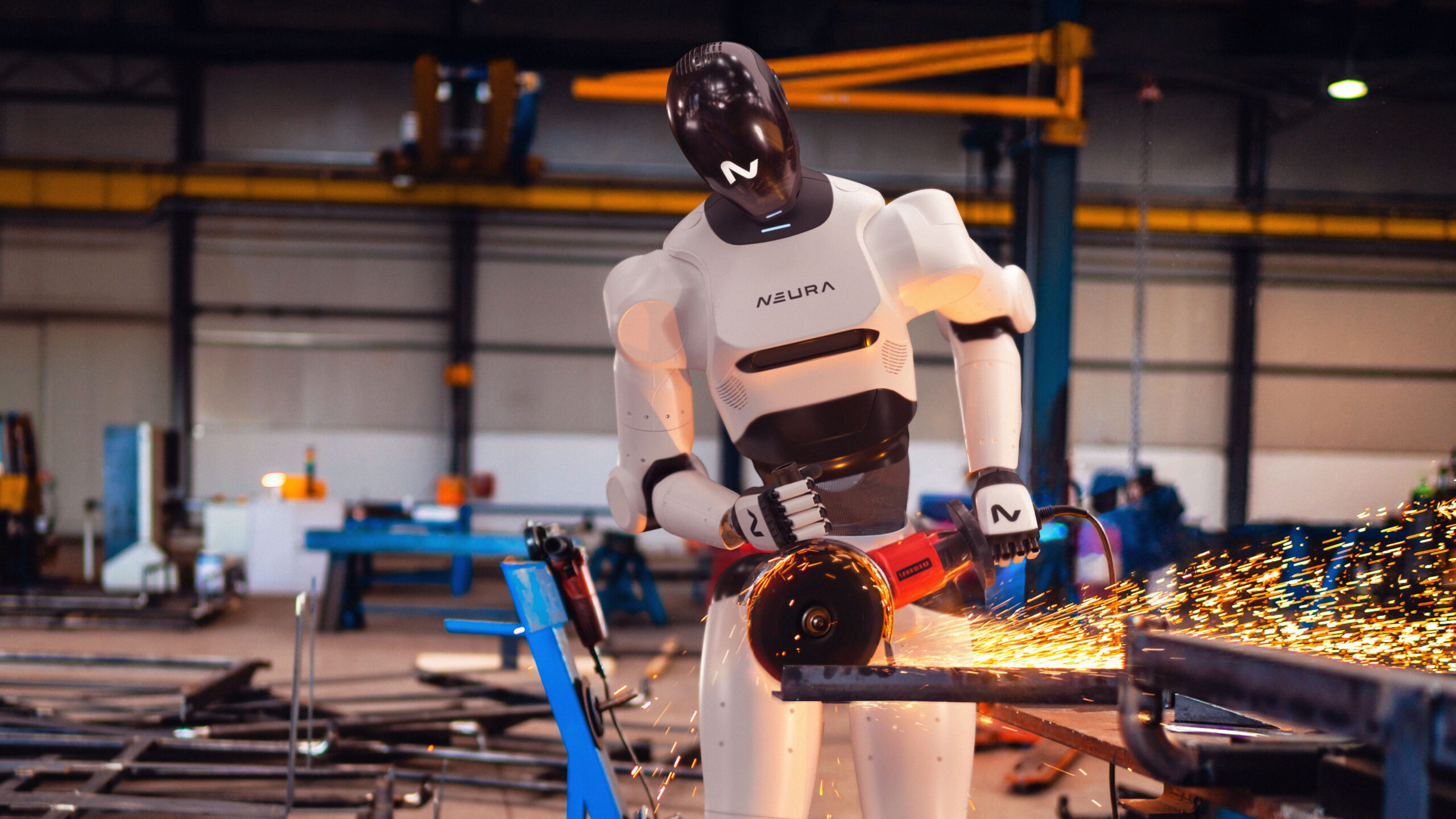 The new form of automation: According to Neura, the 4NE1 can smoothly handle even dangerous tasks such as working on an angle grinder. It can “perceive its surroundings with precision and work seamlessly with people”.